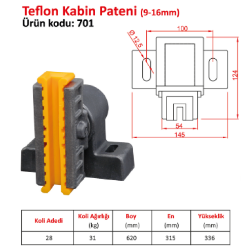 9 MM-16 MM TEFLON KABİN PATENİ(METROPLAST)