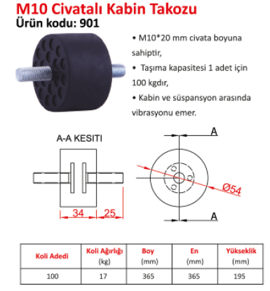 M10 CİVATALI KABİN TAKOZU