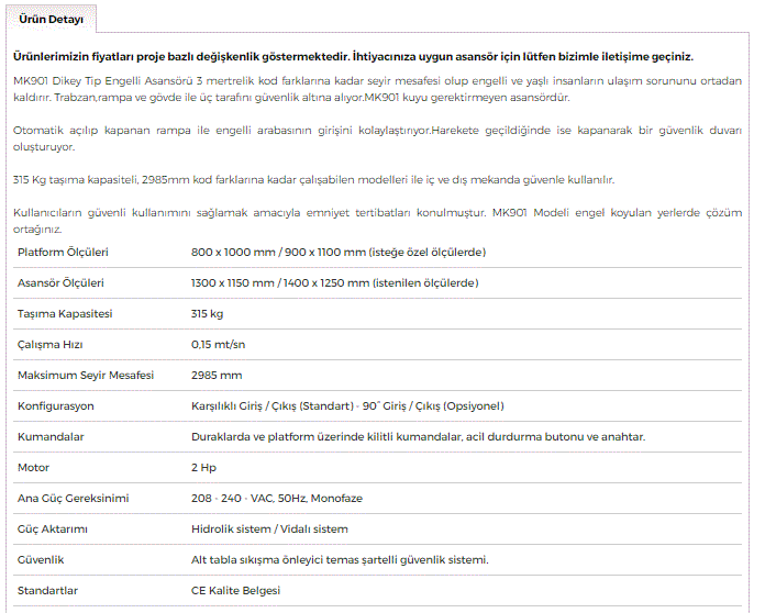 Açık Tip Engelli Asansörü Ü.D